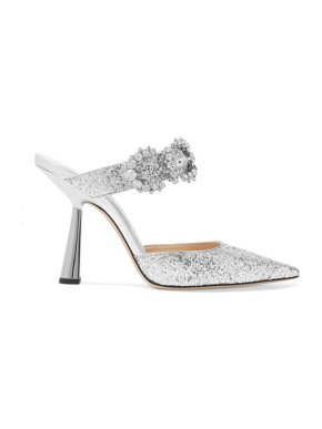 Jimmy Choo Smokey 100 Crystal-embellished Glittered Leather Mules