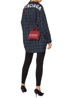 Balenciaga Blue Flannel Logo Neck-tie Shirt