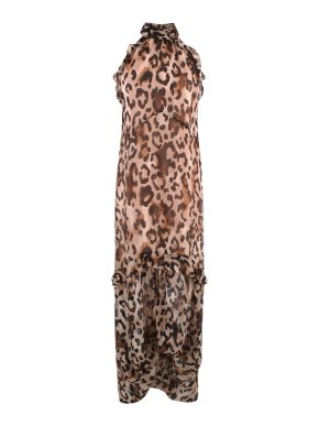 Rachel Zoe Leopard Print Silk Blend Halterneck Dress