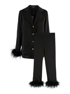 Nadine Merabi Black Feather Trimmed Darcie Pyjamas