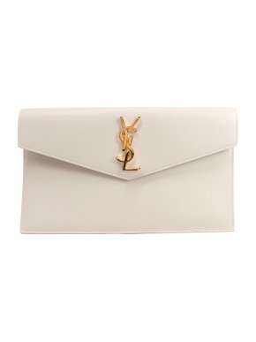 Saint Laurent White Leather Uptown Downtown Envelope Clutch
