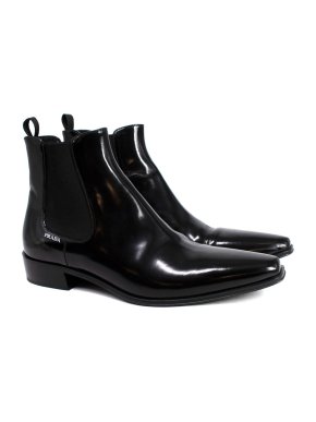 Prada Glossy Leather Chelsea Ankle Boots