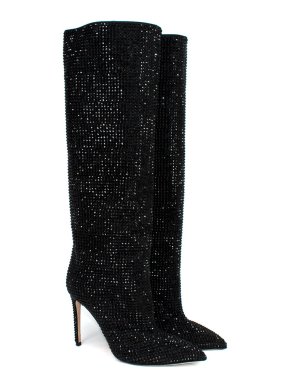 Paris Texas Holly crystal-embellished suede knee boots