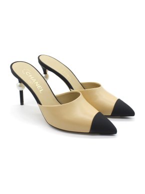 Chanel Beige & Black CC Cap-toe-mules
