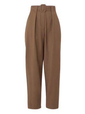 Envelope1976 Tan Pfeiffer Belted Pleated Wool Pants