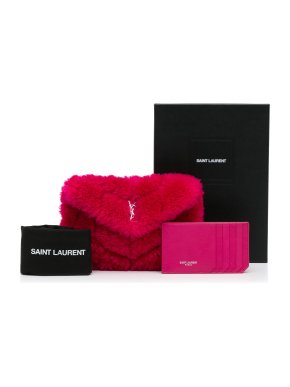 Saint Laurent Pink Shearling Loulou Puffer Pouch