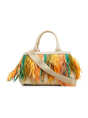Prada Mini Canapa Convertible Canvas and Feather Tote