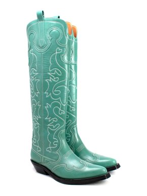 Ganni Green Knee-high Embroidered Cowboy Boots