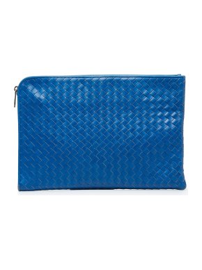 Bottega Veneta Blue Intrecciato Leather Zip Pouch