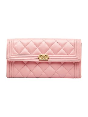Chanel Pink Lambskin Boy Flap Long Wallet
