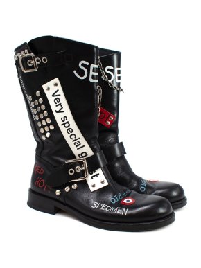 Dolce & Gabbana Black Runway Graffiti Print Embellished Boots