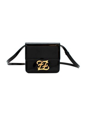Fendi Karligraphy black patent leather shoulder bag