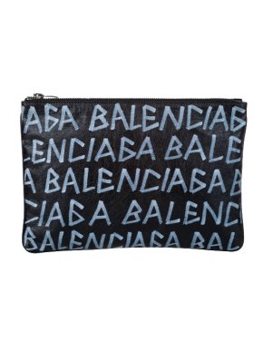 Balenciaga Graffiti Print Leather Clutch Bag