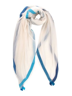 Loro Piana Cream & Blue Cashmere & Silk 120cm Scarf