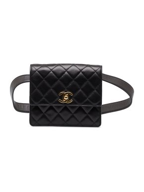Chanel Black Quilted Leather Belt Bag - Size 75