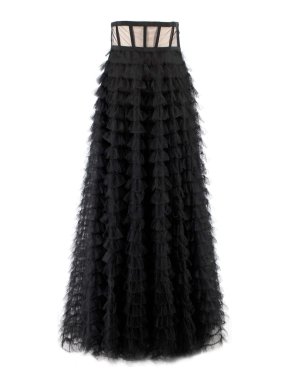 Dior Black Layered Tulle Floor Length Corset Skirt with Train