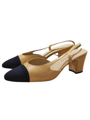 Chanel Beige & Black Slingback Pumps