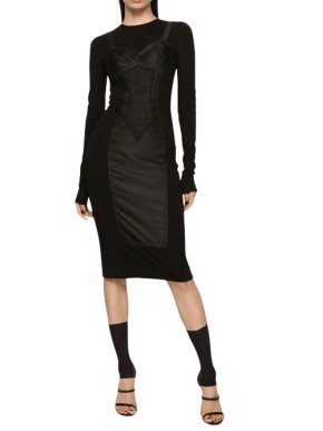 Dolce & Gabbana Corset Detail Long Sleeve Midi Dress