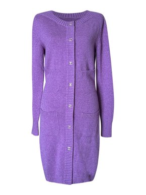 Chanel Purple Cashmere CC Turnlock Longline Cardigan
