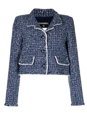 Chanel Blue Tweed High Collar Jacket