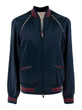 Valentino Navy Rockstud Bomber Jacket
