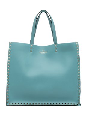 Valentino Garavani Blue Calfskin Rockstud Tote Bag