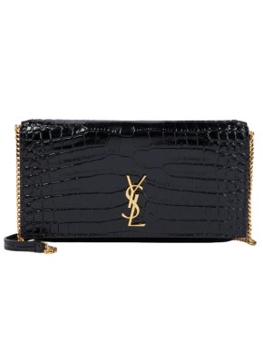 Saint Laurent Croc Embossed Monogram Wallet on Chain