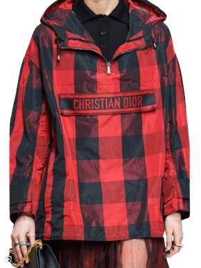 Dior Black & Red Checkered Taffeta Hooded Anorak
