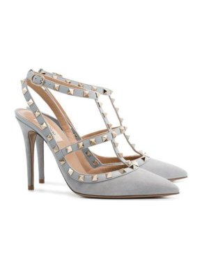 Valentino Garavani Grey Suede Rockstud Pumps