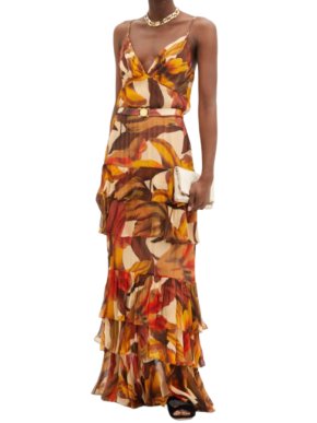 Johanna Ortiz Canto Del Corazon Tiered Floral Georgette Maxi Dress