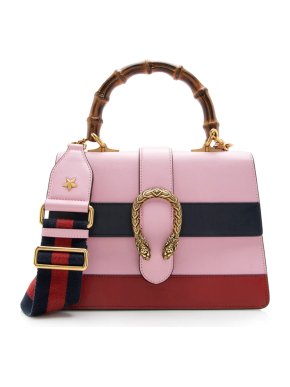 Gucci Pink & Navy Bamboo Top Handle Dionysus Web Bag