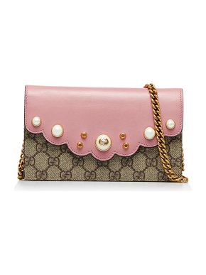 Gucci GG Supreme Peony Pearly Wallet On Chain