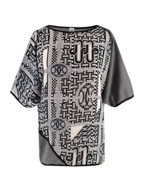 Hermes Black & White Silk Printed Oversize Top