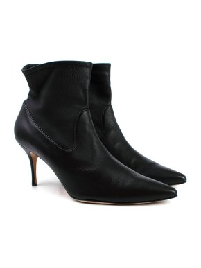 Manolo Blahnik Black Leather Kitten Heel Stretch Leather Ankle Boots