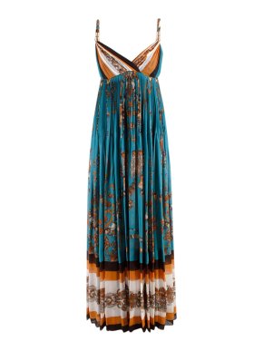 Gucci Blue Plisse Silk Halterneck Dress