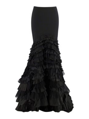 Ralph Lauren Collection Black Silk Ruffled Mermaid Floor Length Skirt