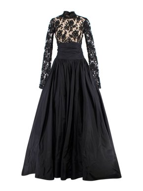 Marchesa Black Lace & Silk High Neck Ballgown