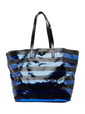 Prada Blue Striped Sequin Satin Tote