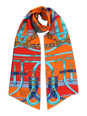 Hermes Orange Printed Silk Maxi Twilly