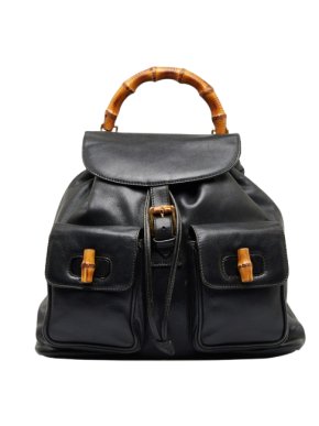 Gucci Black Leather Bamboo Backpack