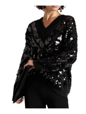 Valentino Garavani Black Sequin Wool V-neck Jumper