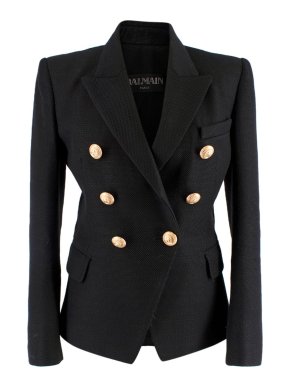 Balmain Black Woven Double Breasted Blazer