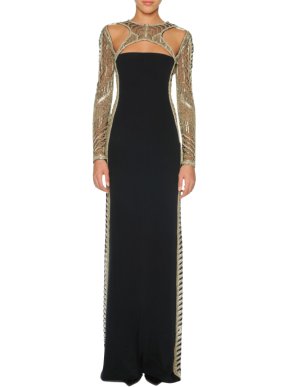 Emilio Pucci Beaded Long-Sleeve Column Gown with Open Back