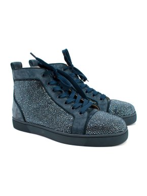 Christian Louboutin Blue Strass Louis Junior Spikes High Tops