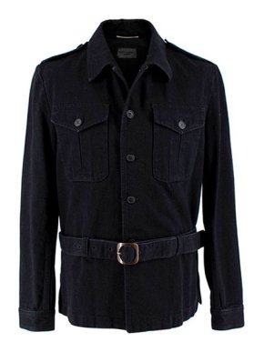 Saint Laurent Belted Black Denim Jacket