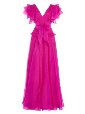 Jenny Packham Carolina Belted Ruffle-Trimmed Organza Gown