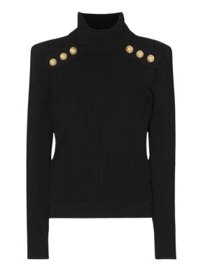 Balmain Button-detailed ribbed-knit turtleneck sweater