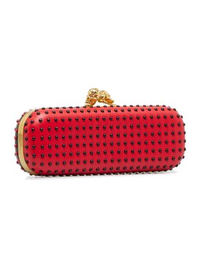 Alexander McQueen Red & Black Studded Twin Skull Box Clutch Bag