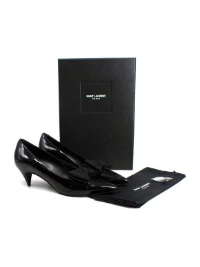 Saint Laurent Black Patent Kitten Heel Bow Pumps