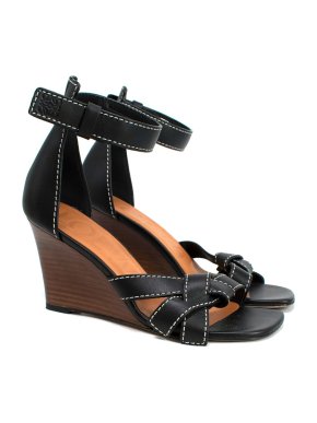 Loewe Gate Topstitched Leather Wedge Sandals